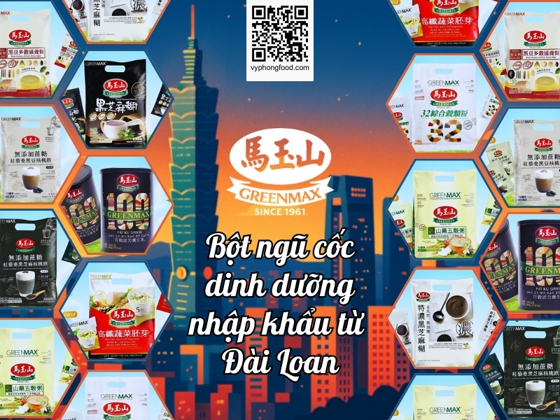 Hình ảnh bột ngũ cốc dinh dưỡng không đường giúp giảm cân thương hiệu GREENMAX Đài Loan, công thức ít calo, giàu chất xơ, phù hợp người ăn kiêng và kiểm soát cân nặng.