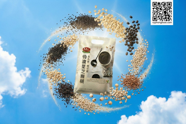 Bột ngũ cốc dinh dưỡng từ mè đen và các loại hạt Greenmax Đài Loan chính hãng trên nền thiên nhiên, sản phẩm không đường tốt cho người tiểu đường và ăn kiêng Keto.