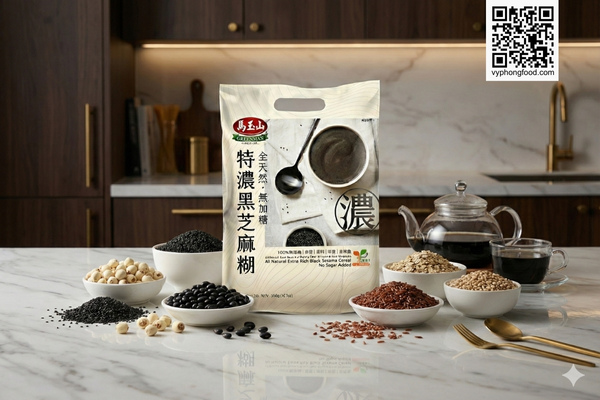 Hình ảnh sản phẩm Bột ngũ cốc dinh dưỡng từ mè đen và các loại hạt Greenmax Đài Loan chính hãng. Đây là giải pháp tuyệt vời cho thực đơn bữa sáng nhanh gọn, giúp mẹ bỉm sữa gọi sữa về dồi dào, đồng thời hỗ trợ giảm cân và đẹp da nhờ thành phần tự nhiên. Sản phẩm đạt chuẩn Clean Label, an toàn cho mẹ bầu và người ăn kiêng. Phân phối độc quyền bởi Vy Phong Food.