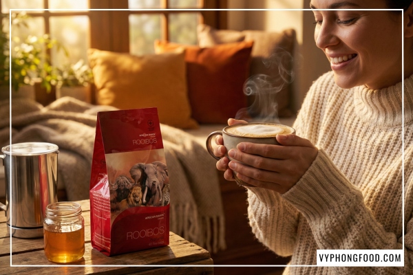 Hướng dẫn cách pha hồng trà rooibos Nam Phi chuẩn vị nóng ấm và trà rooibos lạnh Cold Brew thanh mát từ túi lọc African Dawn.