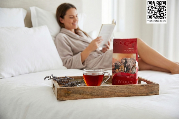 Hộp trà giúp ngủ ngon Rooibos Nam Phi African Dawn dạng túi lọc hỗ trợ trị mất ngủ, giảm căng thẳng và làm đẹp da tự nhiên.