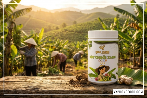 Bột chuối xanh hữu cơ QNA Farm nguyên chất sấy lạnh giúp giảm cân tự nhiên và đánh bay eo bánh mì cho dân văn phòng.