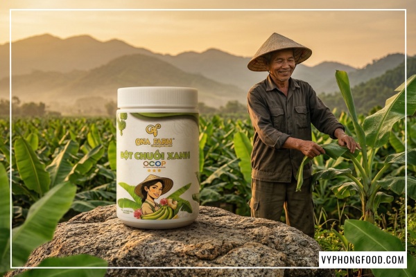 Hũ bột chuối xanh hữu cơ QNA Farm nguyên chất sấy lạnh giúp giảm căng thẳng công sở và hỗ trợ điều trị đau dạ dày