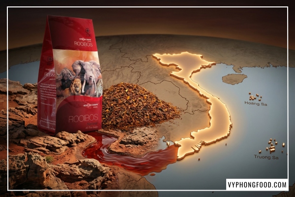 Đồ họa tổng hợp 10 lợi ích tuyệt vời trả lời cho câu hỏi trà rooibos có tác dụng gì đối với sức khỏe, nổi bật là sản phẩm trà thảo mộc Nam Phi thương hiệu African Dawn.