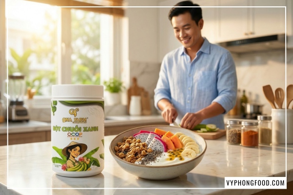 Bột Chuối Xanh Hữu Cơ QNA Farm - Sấy Lạnh Giữ Trọn Dưỡng Chất.