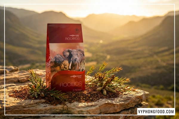Hồng trà rooibos African Dawn giúp hỗ trợ tiêu hóa và giảm cân tự nhiên - Trà rooibos mua ở đâu chính hãng tại Veggie.