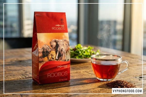 Hồng trà rooibos African Dawn giúp hỗ trợ tiêu hóa và giảm cân tự nhiên - Trà rooibos mua ở đâu chính hãng tại Veggie.