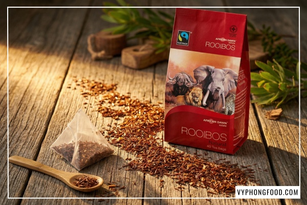 Hồng trà Rooibos Nam Phi thương hiệu African Dawn nhập khẩu chính ngạch bởi veggie - Địa chỉ trà rooibos mua ở đâu uy tín.