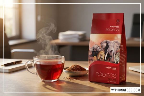 Hồng trà Rooibos Nam Phi thương hiệu African Dawn nhập khẩu chính ngạch bởi veggie - Địa chỉ trà rooibos mua ở đâu uy tín.