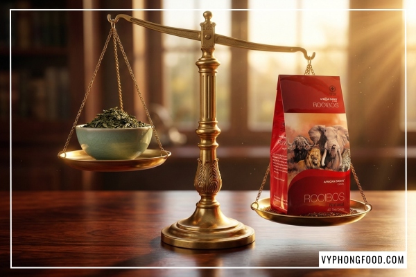 So sánh trà rooibos vs trà xanh về màu sắc và hương vị giúp người dùng chọn đúng trà thảo mộc tốt nhất.