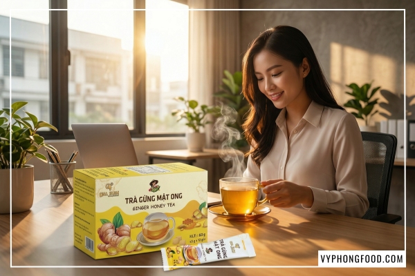 Công dụng của trà gừng với mật ong trong việc làm ấm cơ thể và bảo vệ dạ dày.