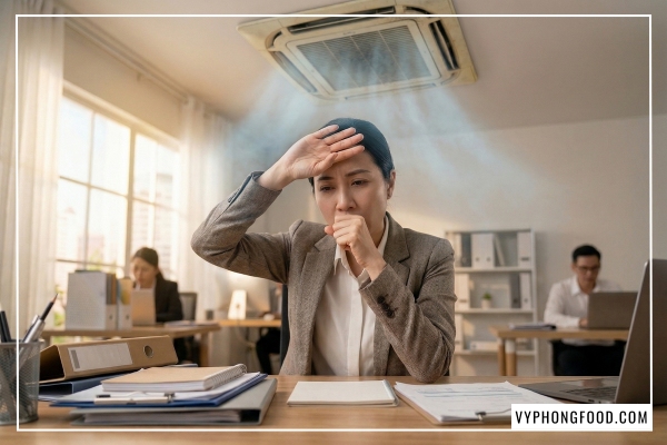 Sản phẩm trà gừng mật ong hòa tan QNA Farm giúp phát huy tối đa công dụng của trà gừng với mật ong trong việc trị ho và làm ấm cổ họng cho người làm việc trong phòng máy lạnh.