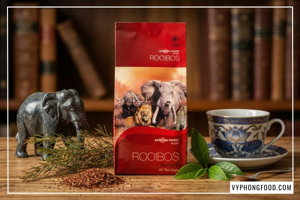Trà rooibos có tác dụng gì? Ly hồng trà rooibos African Dawn túi lọc không caffeine giúp ngủ ngon và giảm căng thẳng stress tự nhiên cho người mất ngủ.