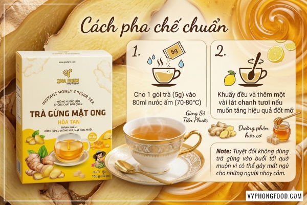 Hình ảnh hướng dẫn các bước pha trà gừng mật ong giảm mỡ bụng hiệu quả cho chị em phụ nữ.