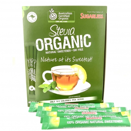 Đường cỏ ngọt Stevia Organic Úc dạng hộp 40 tuýp nhỏ tiện lợi